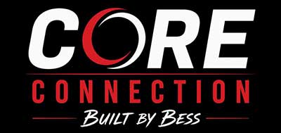 CORE CONNECTION Built by Bess logo with bold white and red text on a black background.